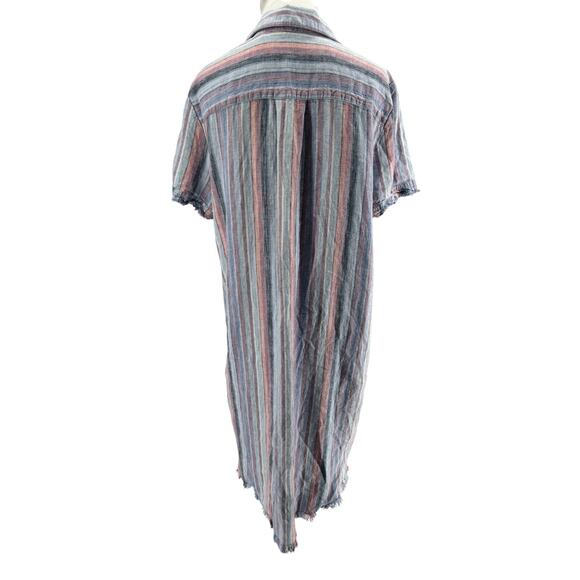 Cafe Marrakesh Women's Linen Blend Short Sleeve Fringe Hem Shirt Dress Large - Picture 3 of 5